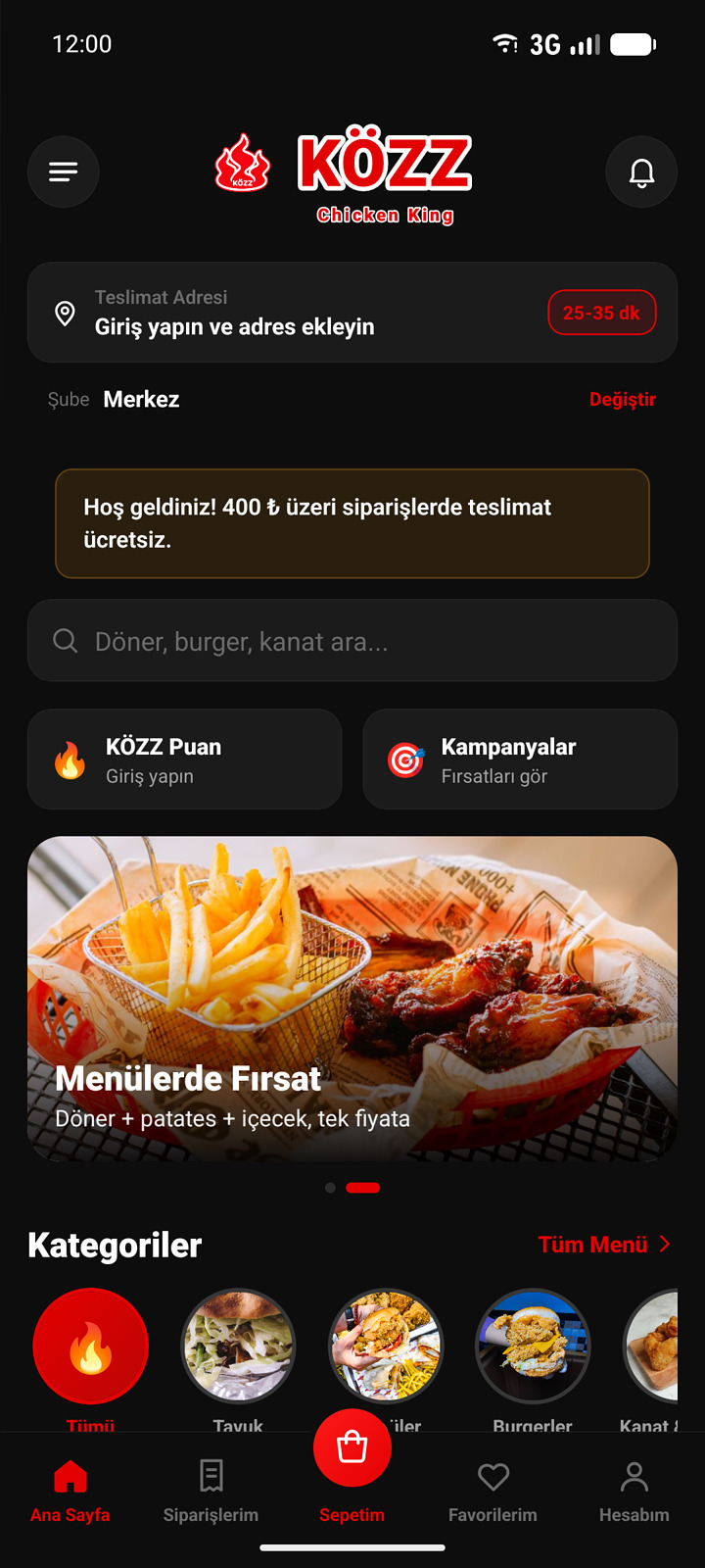 KÖZZ uygulaması ana sayfa
